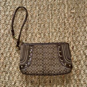 Coach Tan and Brown Signature Wristlet